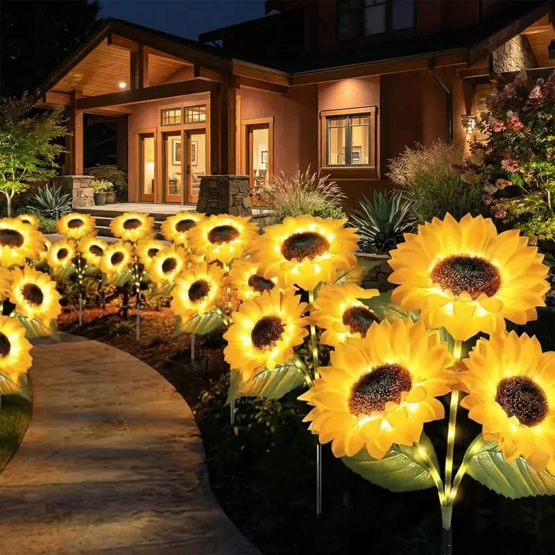 Solar Powered LED Sunflower Garden Lights (Set of 2/4/6), IP65 Waterproof Durable Plastic Outdoor Lighting, Energy Efficient Realistic Nighttime Glow for Yd Patio Porch, All Weather Protection, Solar Outdoor Lights