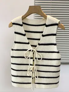Women's Spring Summer Striped Colorblock Knit Sweater, Casual Holiday Wear, Elegant Home Clothing, New Autumn Top, Ladies' Fashion