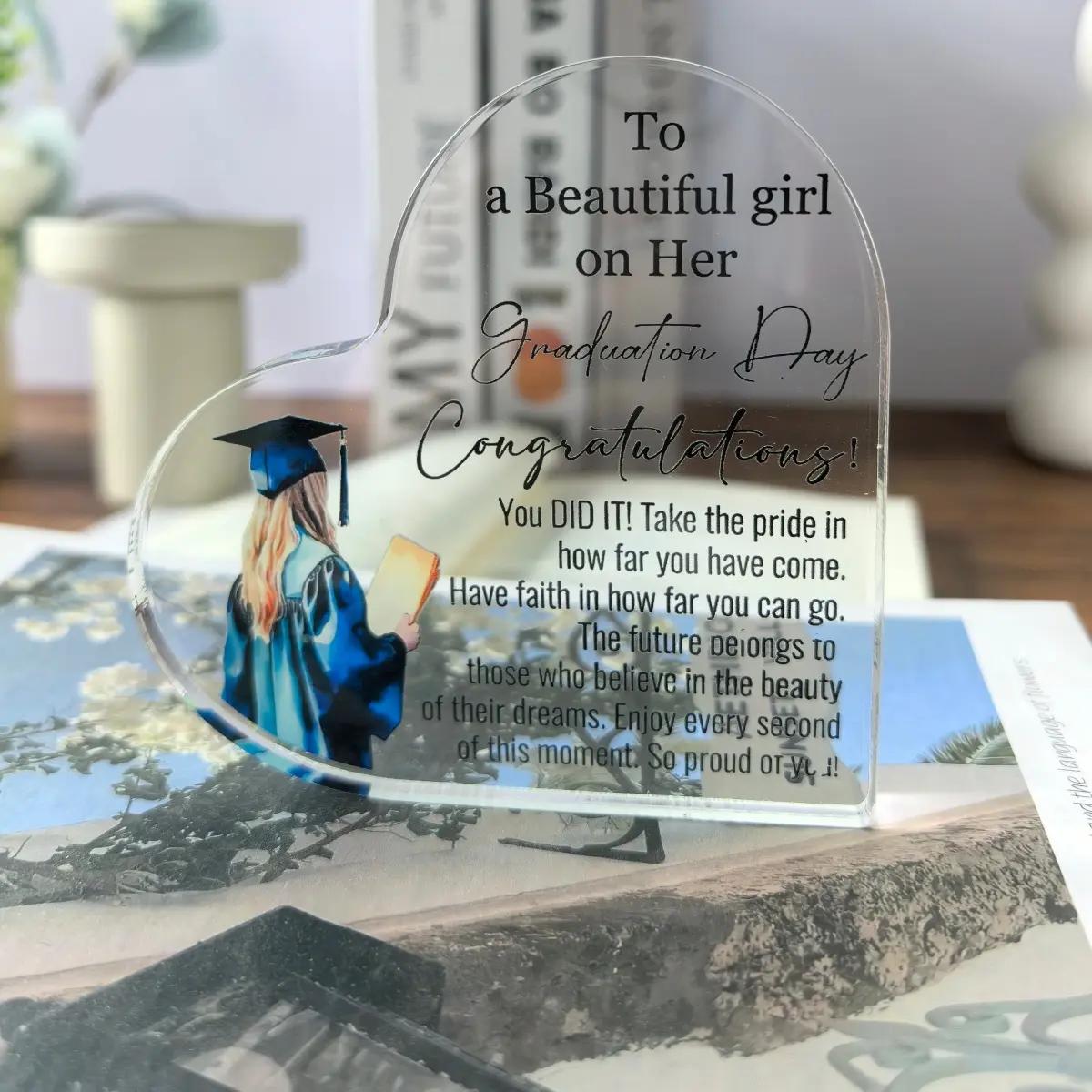 Acrylic Heart-Shaped Inspirational Graduation Gifts For Her Him High School College Masters Degree Phd Graduation Gifts For Students Keepsake For Daughter Son Sister gf wife letter pattern decorative ornament
