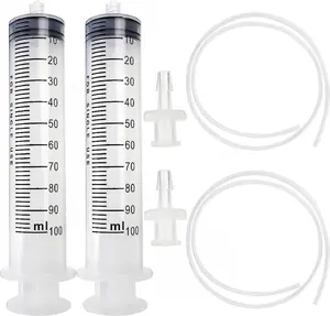 2pcs 100ml Large Plastic Syringe with 2pcs 47in Handy Plastic Tubing and Luer Connections for Scientific Labs, Measuring, Watering, Refilling, Filtration, Feeding