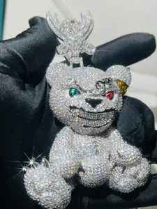 Retro Style Chilled Teddy 3D Luxury Personalized Custom Bear Pendant Silica Diamond Pass Tester Gold-Plated Luxury Pendant Jewelry