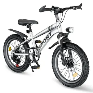[Bellemave]20" & 24" Kids' Mountain Bike for Ages 7–12, Boys & Girls – 7-Speed, Dual Disc Brakes, Front Suspension Fork, Built-in LED Lights, Silver & Pink Options