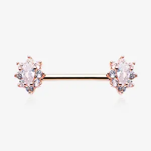 A Pair of Rose Gold Grand Luria Floral Sparkle Nipple Barbell