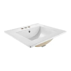 VEVOR Semi Recessed Bathroom Sink, 20.08x 18.31 Inch Rectangular White Ceramic Vessel Sink with Overflow and 3 Faucet Holes, Drop in Modern Lavatory Vanity Bath Wash Bowl Basin Rectangle Small Space