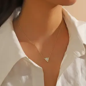 925 Sterling Silver Triangle Pendant Necklace with Cubic Zirconia Accents, Minimalist Hypoallergenic Chain - Elegant Dainty Gift for Her Anniversary/Valentine's Day/Birthday
