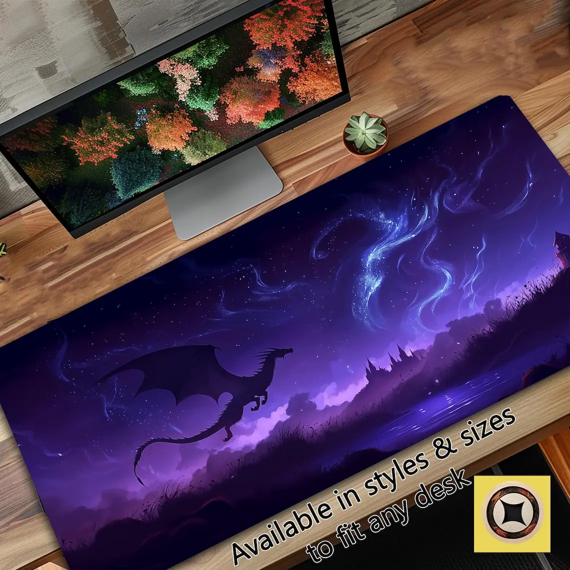 Mystic Purple Aurora Dragon Fantasy Playmat Desk Mat for TCG or PC Gamers and Fantasy Dragon Lovers Gift - Anime Inspired Desk Pad