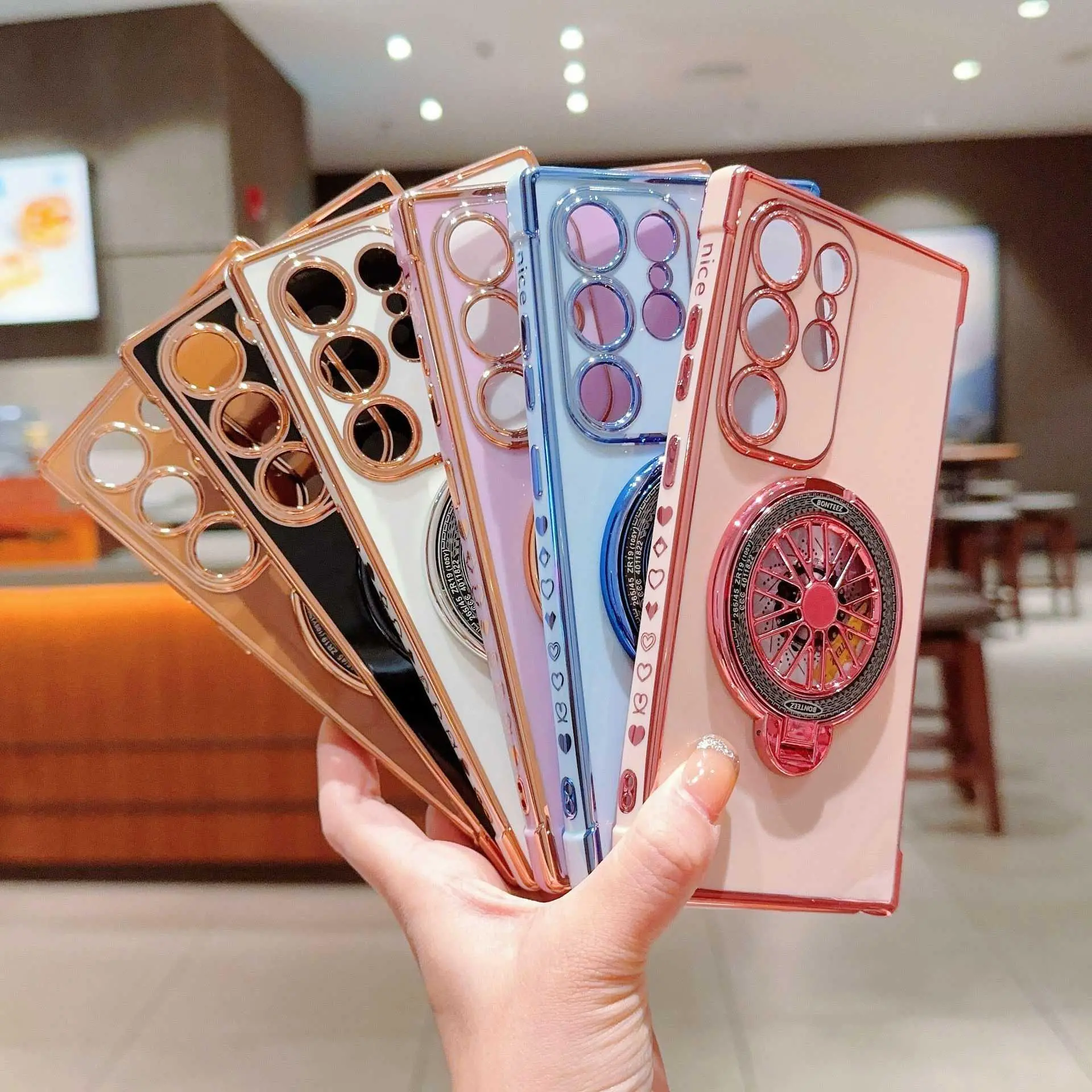 For Samsung S25 Ultra Side Electroplated Heart Phone Case For Samsung A17 Silicone Full Coverage For Samsung A56 Gyroscope Stand HNAC89PLQWE