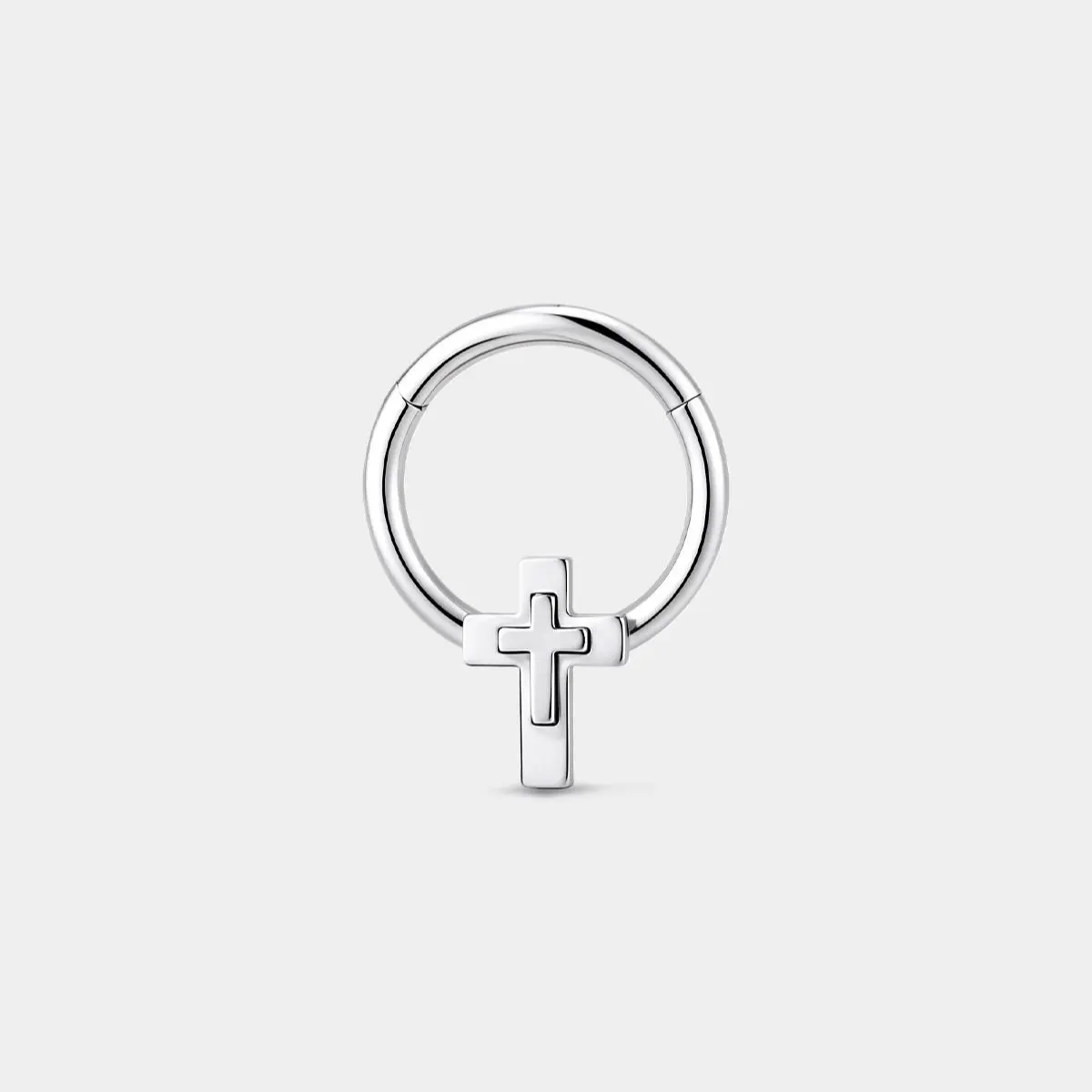 OUFER BODY JEWELRY 16G 8MM Cross Septum Ring, Fashion Hinged Segment Clicker in Corrosion Resistant Stainless Steel for Everyday Wear, Balanced Fit, Modern, Nose Ring, Nose Piercing, Daily Wear, Segmented Cross, Unisex