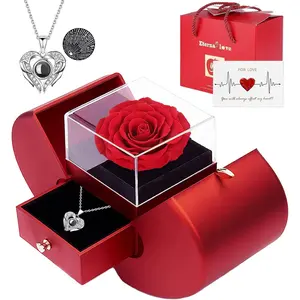 Preserved Real Rose with I Love You Necklace 100 Languages, Gifts for Girlfriend, Women, Mom, Wife, Gifts Idea on Christmas, Valentine's Day, Mother's Day, Birthday, Anniversary, Thanksgiving