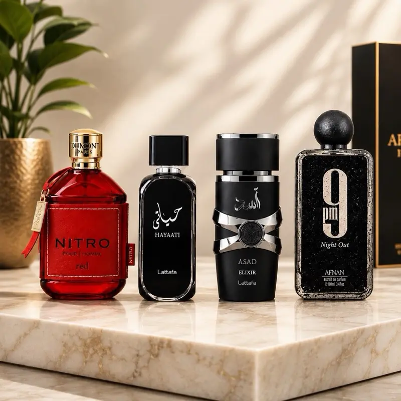 Mega Bundle Lattafa Asad Elixir + Nitro Red + Hayaati men + 9PM Night out EDP Spray 100 ML
