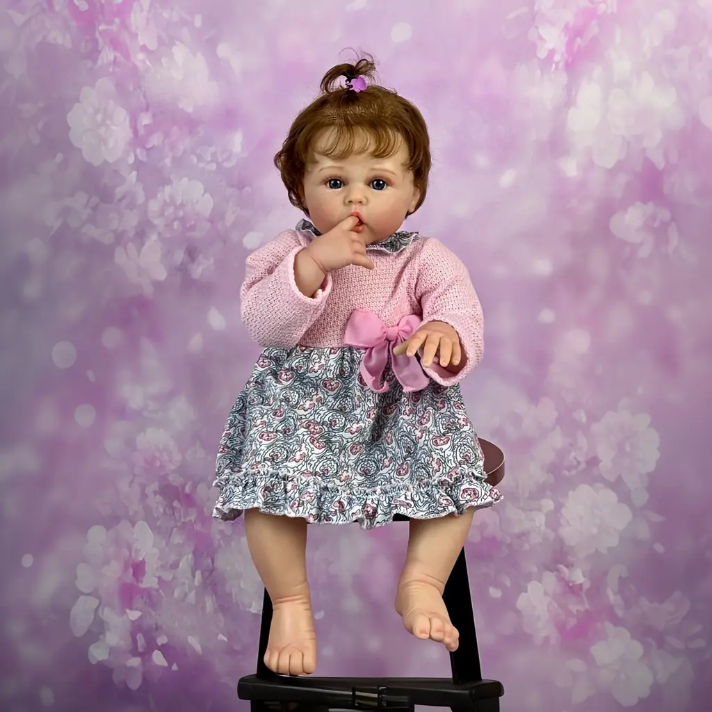 BZDOLL 20" Soft Vinyl Reborn Baby Doll with 3D Painted Light Beige & Veins - Handmade Realistic Newborn Doll, Pastel Peach Hair, Pink Bow Tie, Light Blue Dress - Lovely Gift for Girls, Baby Doll Clothes, Doll Clothes, Soft Fabric, Perfect for Room Decor