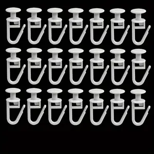 50pcs Classic White Plastic Curtain Track Rollers with Lockable Hooks, Easy Glide Curtain Hangers with Large Opening for Effortless Curtain Installation, Secure Snap Closure – No Power Needed