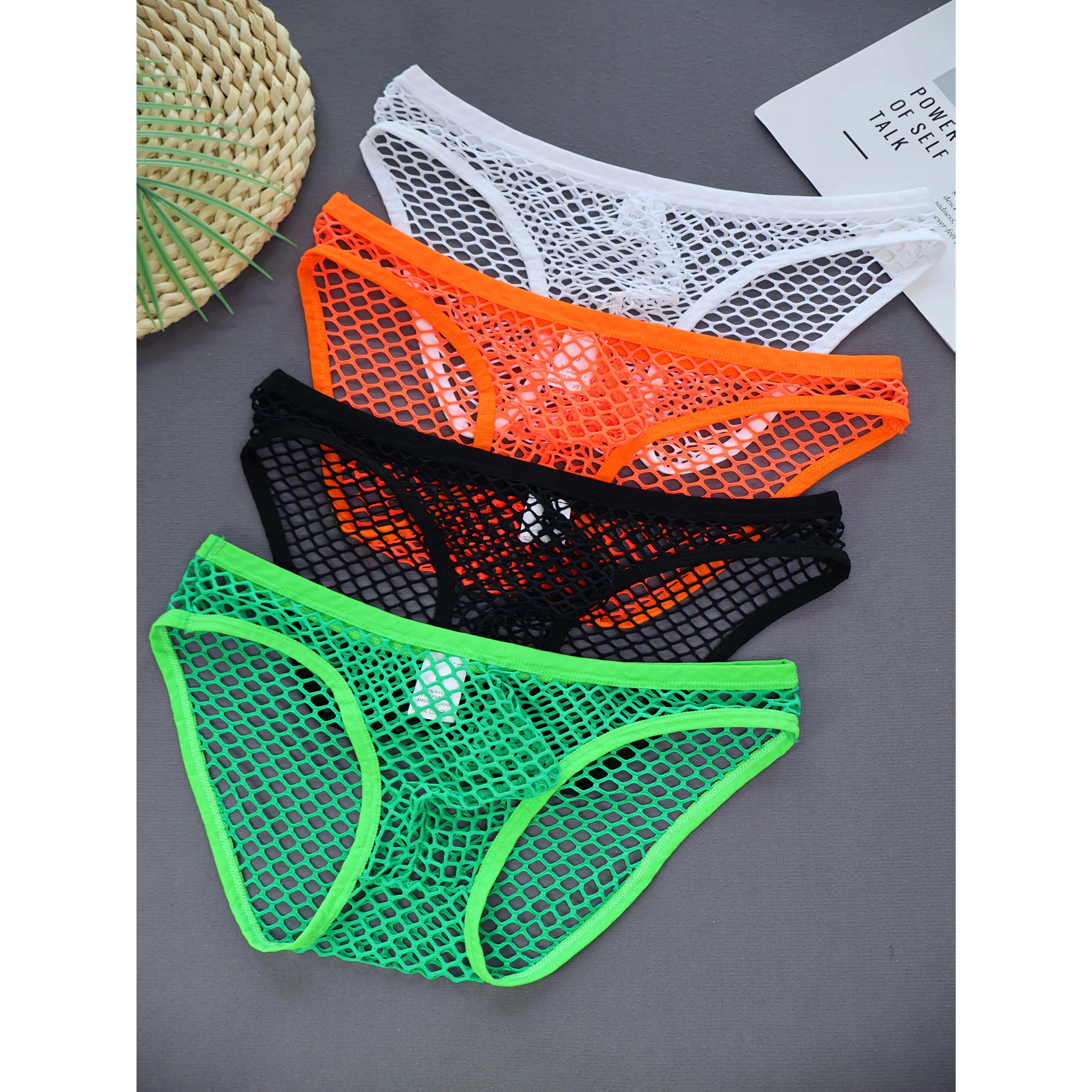 4pcs Transparent Fishnet Sexy Men's Seductive Thong Briefs