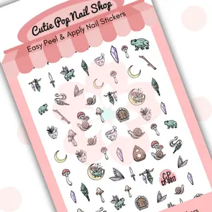 Cottage Core nail decals; 2d self-adhesive, ultra-thin, kawaii, 8.5 x 12cm sheet