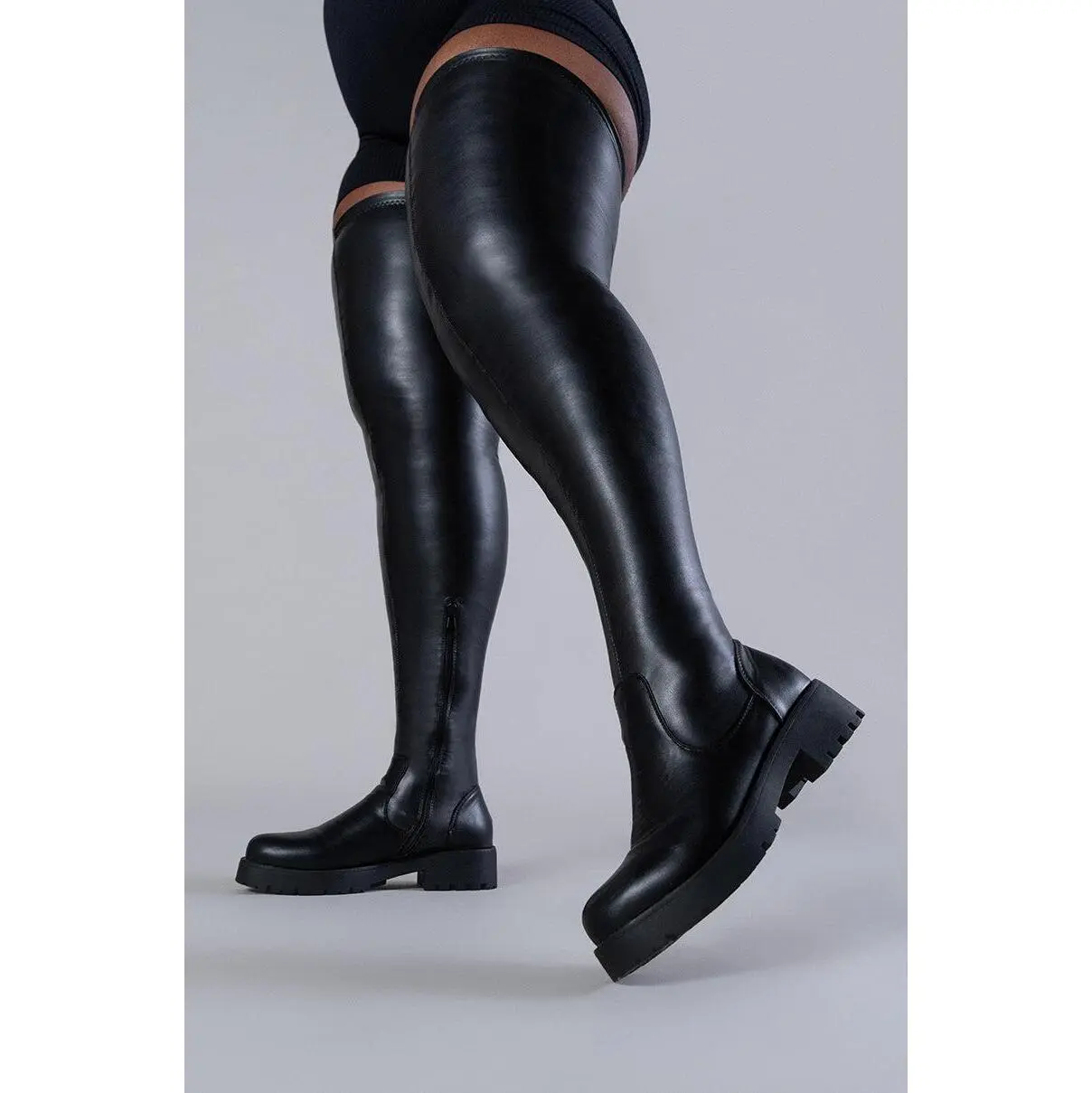 AZALEA WANG SURGICAL FLATFORM BOOT WITH 4 WAY STRETCH IN STRETCH PU AZALEA WANG SURGICAL FLATFORM BOOT WITH 4 WAY STRETCH IN STRETCH PU