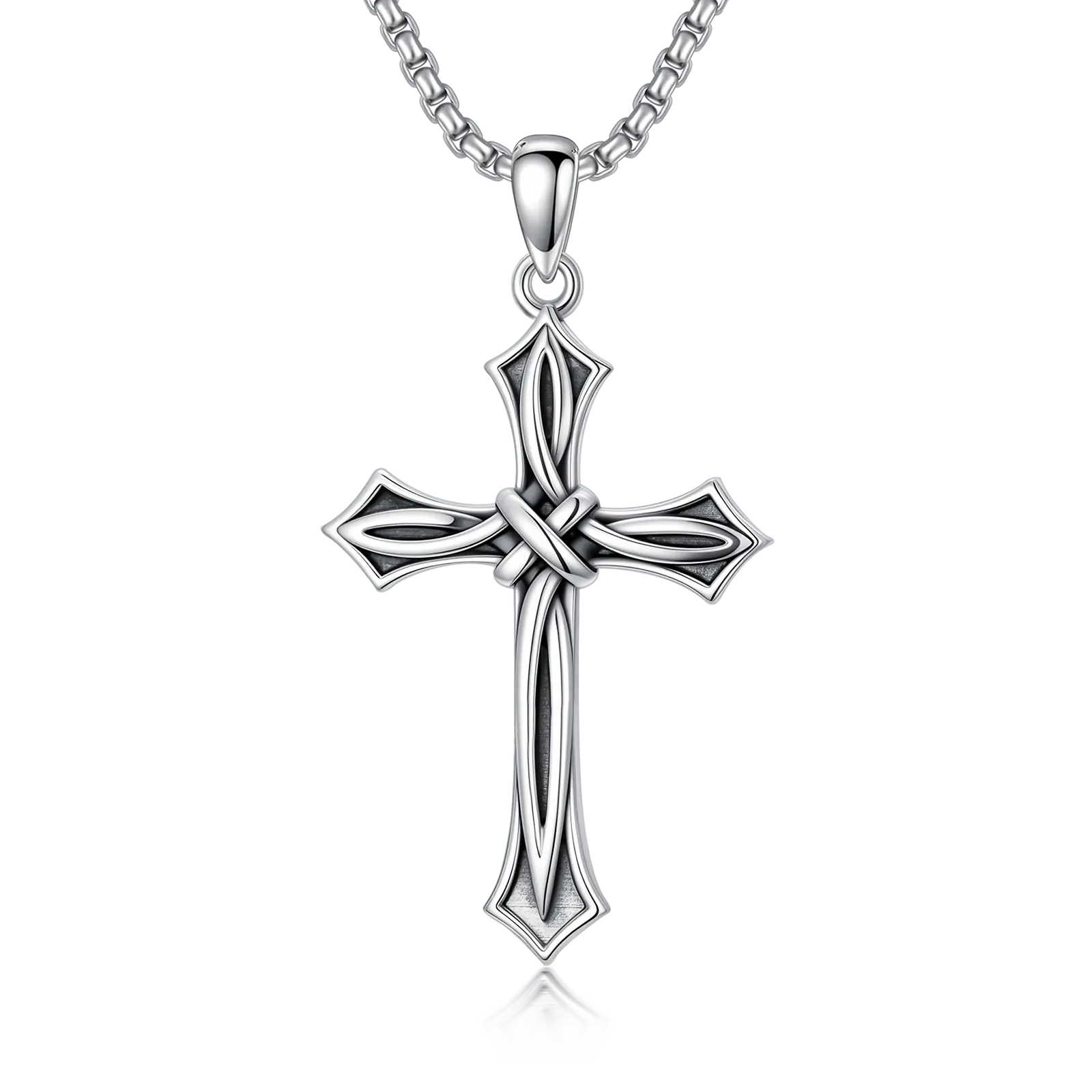 MEIDERBO 925 Sterling Silver Oxidized Cross Necklace for Men, Rustic Vintage Crucifix Pendant, Stainless Steel Bead Chain, 22+2in Adjustable Length Cross Drop Necklaces, Christian Jewelry, Stainless Steel Necklaces