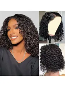 Natural-looking human hair wig, Lace glueless wig, 180% hair density, short bob style with water wave curls, pre-plucked 13x4 transparent lace front, adjustable size for everyday wear