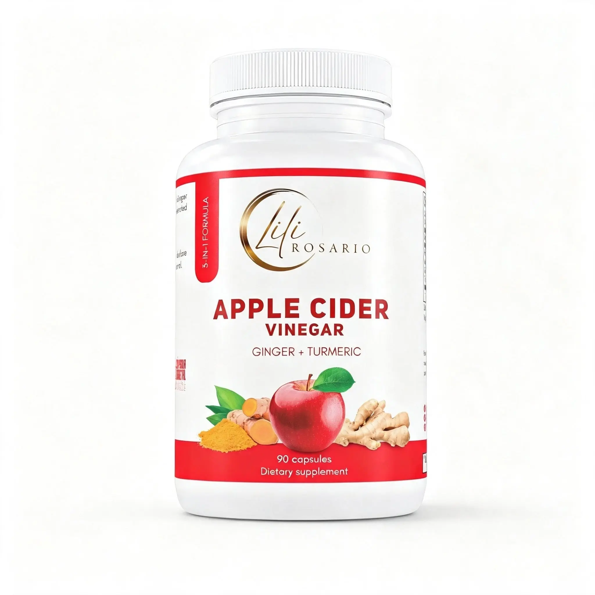 Rosario 3-in-1 Apple Cider Vinegar with Ginger & Turmeric Dietary Supplement - 90 Vegetable Capsules