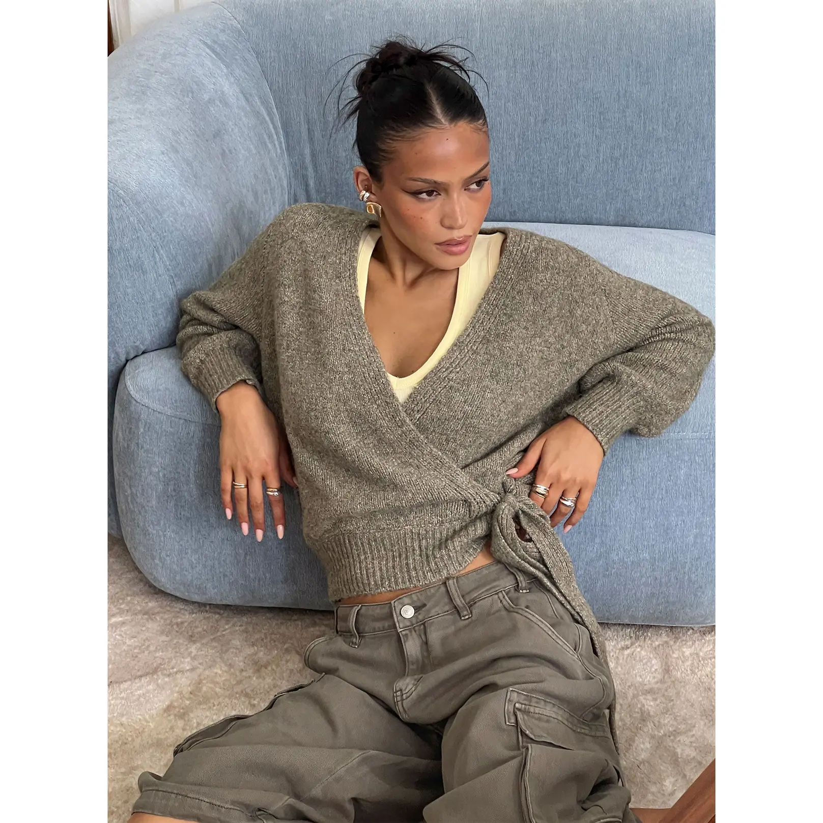 Daelan Wrap Knit Cardigan Brown