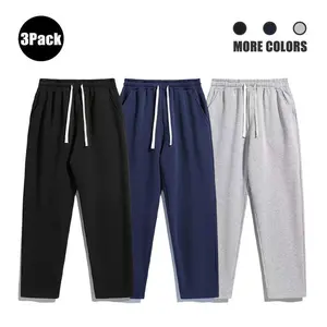 3 Pack Men's Solid Color Fleece Lined Belt Trousers Autumn and Winter Simplicity Casual and Comfortable Loose Trousers Street Style Men's Daily Bottoms Loose Straight Yoga Pants Jogger Pants Sweatpants