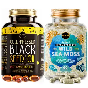 MAJU Seed & Sea Elixir Pack - Black Seed Oil Capsules (60ct) & 4-in-1 Wild Sea Moss Capsules (60ct) Edible Dietary Healthcare Fitness Supplement