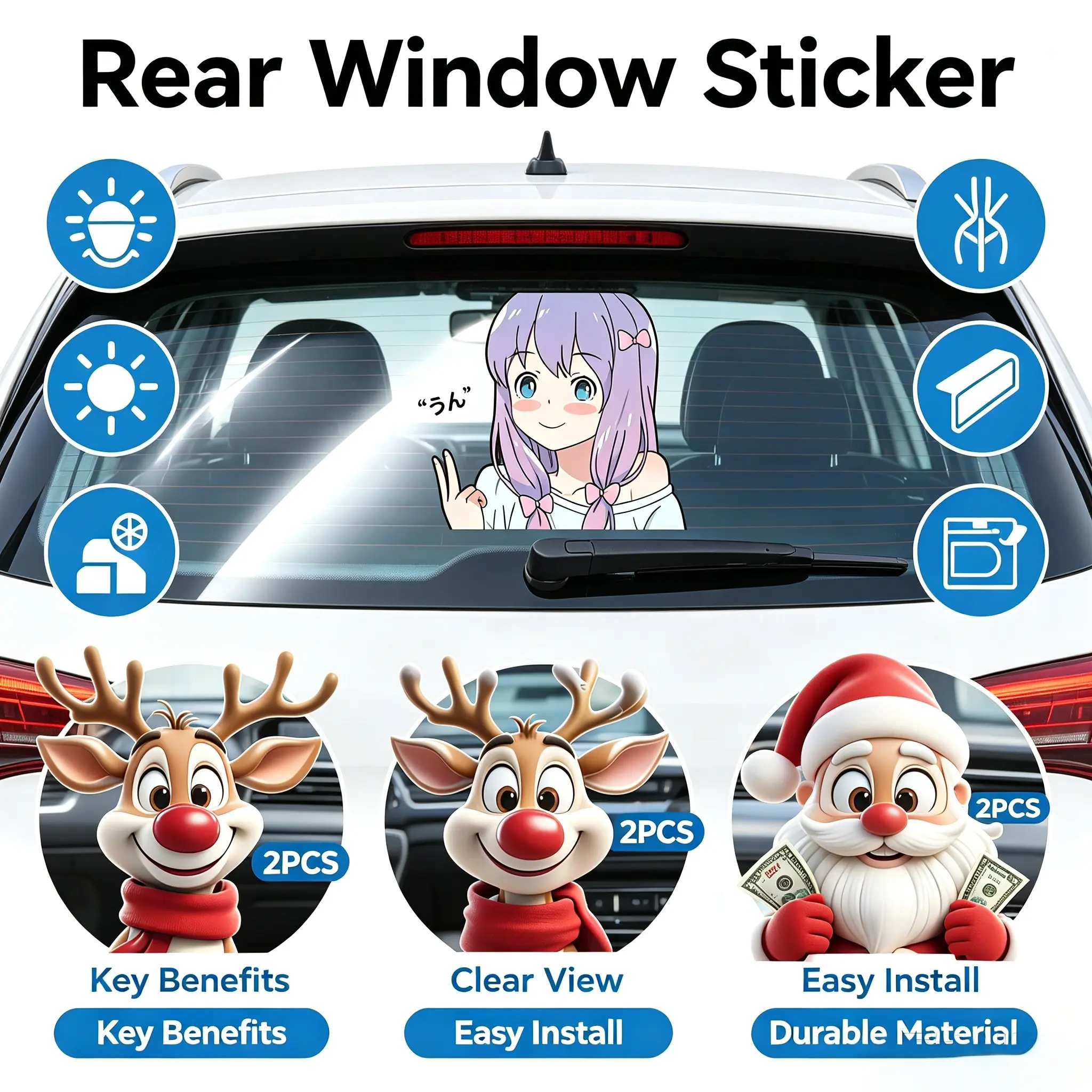 Trendy Car Vinyl Decals Set - Metal Tiger Head, Christmas Santa Reindeer, Funny Meme Anime Graphic Styles - Waterproof Durable Self-Adhesive Festive Fun Decor for Car Windows, Truck Decals, Motorcycle, Laptop Smooth Surfaces, Peel-And-Stick