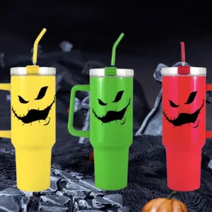 Boogie 40 oz Handle Tumbler Portable Drinkware Cup Lid Straw Beverage Washable Water Bottle Insulated Perfect Gift Oogie Iced Coffee Gothic ounce