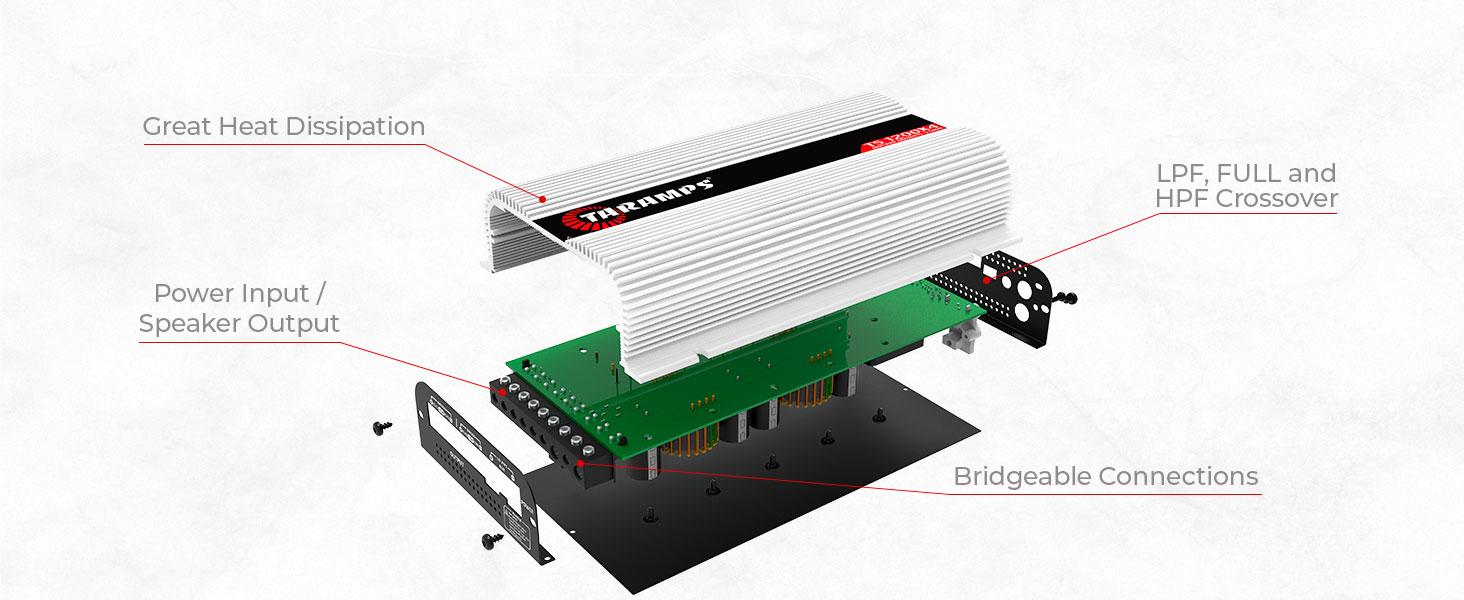 Taramps TS 1200x4 Amplifier Car Audio 1200W RMS 2 Ohms 4 Channels 2 Bridged Channels, Full Range Crossover Fixed RCA/Wire Input - Multichannel Class D