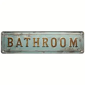 Vintage Aqua "Bathroom" Metal Street Sign, Retro Wall Door Decor for Home, Hotel, Salon & Restroom, Rustic Farmhouse Decoration, Unique Housewarming Gift, 4 x 16 Inches