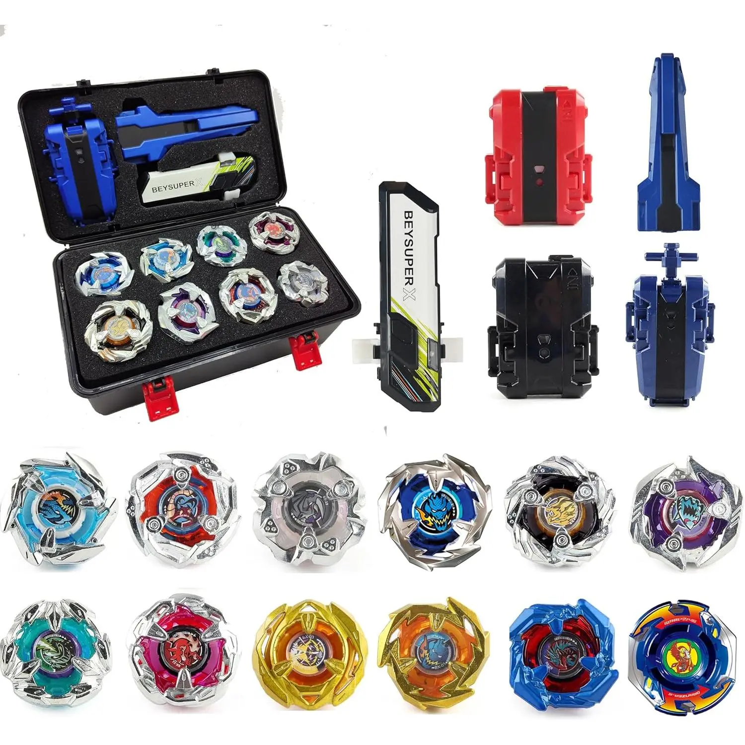 Battling Top Burst Gyro Toy Set Toy Gift for Children Boys Ages 6 8 10 12+ Combat Battling Game 12 Burst Spinning Tops 2 Two Way Launchers Grip Starter (BOZE-BX12)