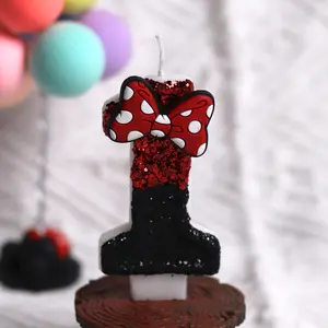 Birthday Candle for Cake，Red with Bowknot Candles,Red Birthday Decorations, for Cartoon Themed Birthday Parties,Girls Pink Birthday Decorations, Birthday Candle, number Candle