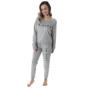 Friends TV Show Logo Juniors' Comfy Long Sleeve Top And Pants 2 Piece Jogger Pajama Set