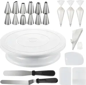 69 Pcs Cake Decorating Set- Includes Cake Stand Turntable,12 Icing Piping Tips Set, 50 Piping Bags, 3 Scrapers, 2 Frosting Spatulas and 1 couplers, Baking Supplies Kit for Home Bakers and Professional