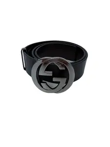 Pre-owned Gucci Interlocking GG Buckle Dark Brown Leather Belt Size 75