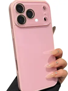 Solid Color Acrylic Phone Case for iPhone 17 Pro Max / 16 / 15 / 14 / 13 / 12 with Crystal Clear Camera Lens Protector | Shockproof Slim Protective Cover | Trendy Candy Colors