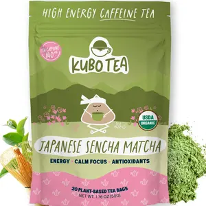 Kubo Tea: Organic Matcha Sencha Green Tea | High Caffeine Tea (140 mg) | Smooth Focus & Energy | Japanese Green Tea Beverage | 20 Ct | Compostable Packaging