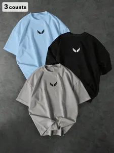 Men's Versatile Classic Wing Graphic Pattern Print Short Sleeve T-Shirt Set, Breathable Casual Streetwear Round Neck Top, Summer Outdoor Wear, Outfit, Menswear, Casual Trendy Tee, Casual Summer Style, Casual Breathable Design