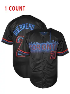 Men's Letter & Figure Embroidery Baseball Top, Baseball Jersey, Baseball Shirt, Loose Sportswear for Outdoor Activities, Sport Outdoor Clothing