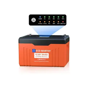 ECO-WORTHY 12V 314AH ​LiFePO4 Lithium Battery Bluetooth with SOC LEDs, Low Temp Protection, 4019WH, 200A BMS Up to 15000 Deep Cycle for Off-Grid, RV, Solar Power System, HomeBackup
