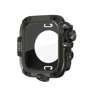 Rugged Armor Pro Case with Built-in Touch Sensitive Tempered Glass Screen Protector for Apple Watch 49mm |46mm |45mm |44mm Durable Full Coverage Cover Gold Black