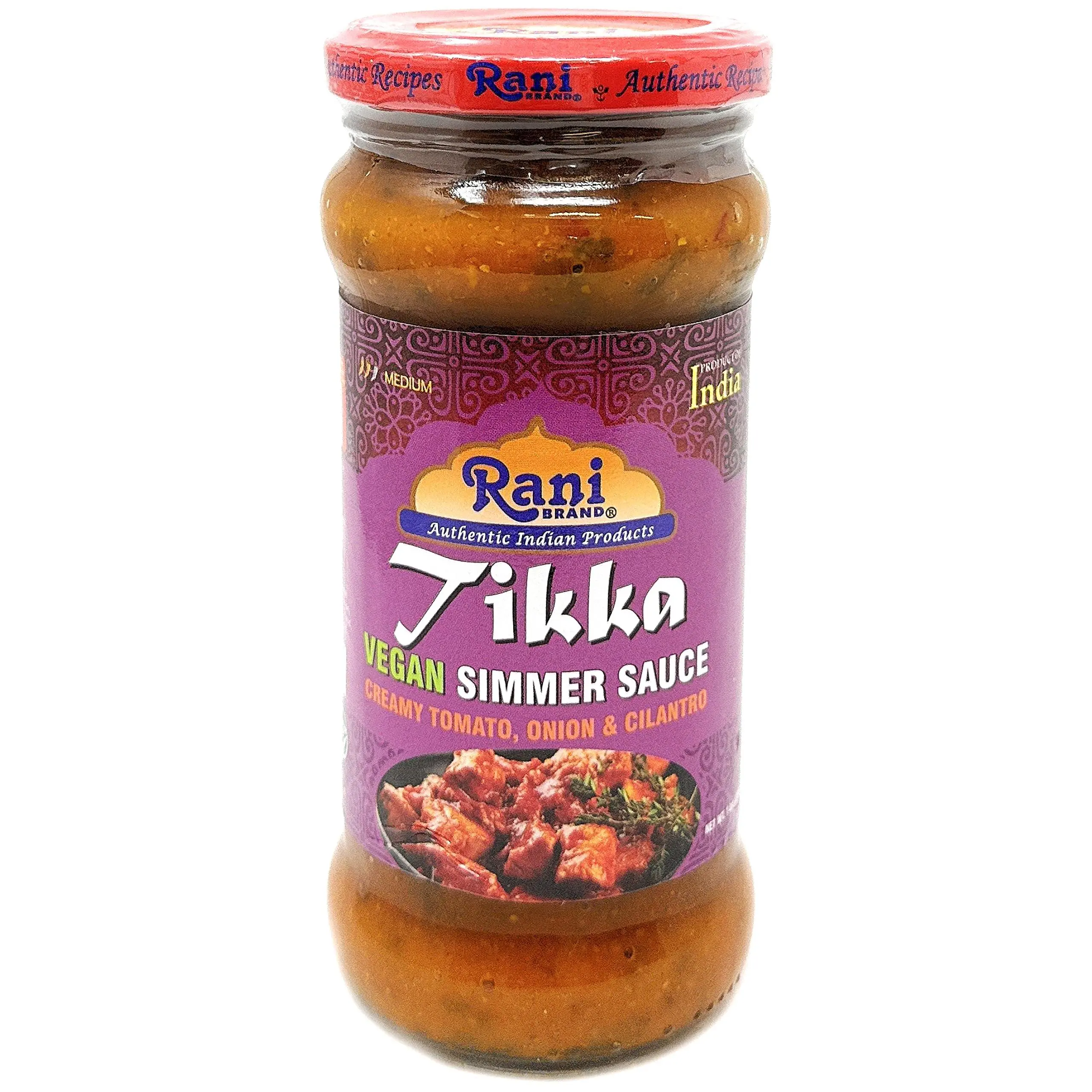 Rani Tikka Curry Vegan Simmer Sauce (Creamy Tomato, Onion & Cilantro) 14oz (400g) Glass Jar ~ Easy to Use | Vegan | No Colors | All Natural | NON-GMO | Gluten Free | Indian Origin