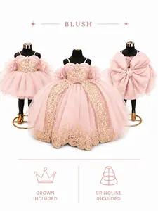 Abigail Girls Puffy Detachable Princess Dress with Crown & Crinoline