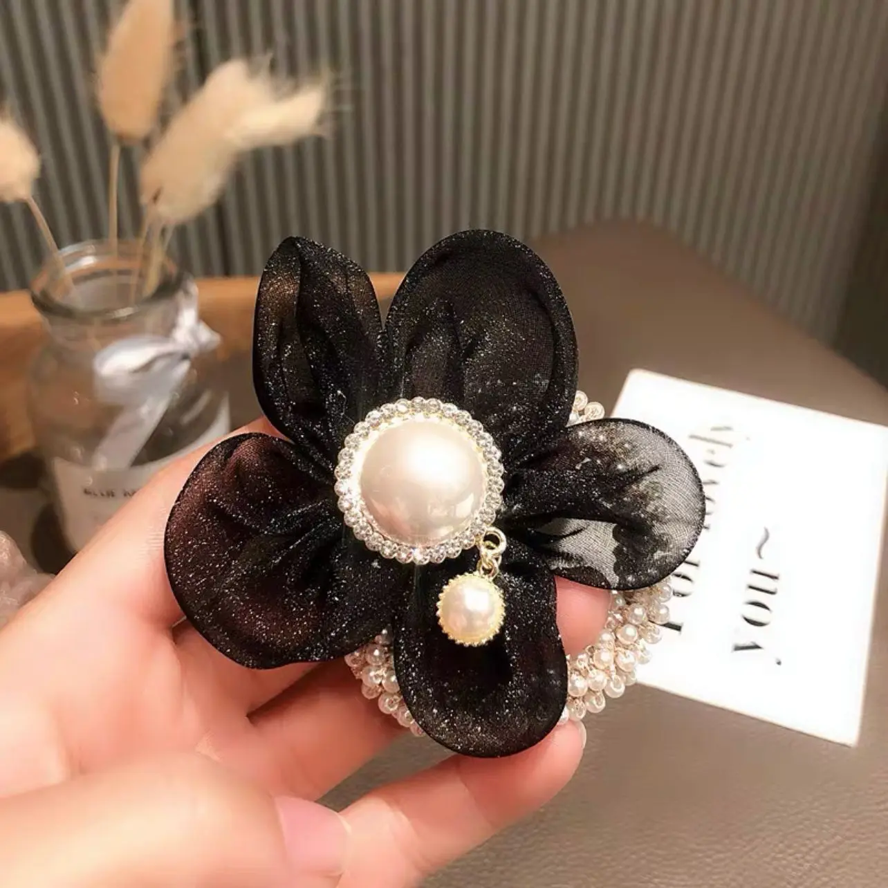 Black Hair Bun Roller with Flower Hair Curler Clips Hand Embroidered Flowers for Elegant Bun Styling 2026 New Aesthetic Appeal