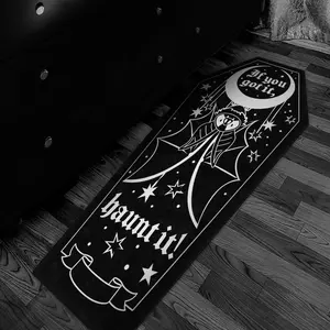 Halloween Bat Design Carpet, American Retro Style, Dark Coffin Shape, Reflective Fabric, Durable Short Pile, Easy to Clean