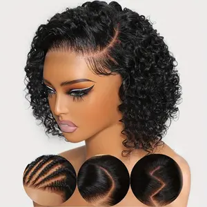 Tewig Bye Bye Knots 13X4 Bouncy Deep Wave Glueless Bob Wig 200% Density Wear to Go Glueless Wigs Human Hair Pre Plucked Pre Cut Bob Wigs Deep Wave Lace Front Wigs Upgraded