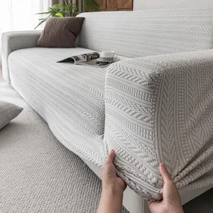 Solid Color Jacquard Sofa Cover, 1 Count Reusable Elastic Sofa Slipcover, Dustproof Sofa Protector for Home Living Room Office