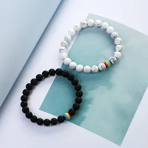 Matte Black Beaded Pride Bracelet | Rainbow Striped Bead - LGBTQ+ Jewelry for Women & Men