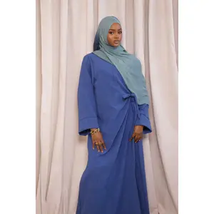 Linen Wrap Abaya- Blue Jeans