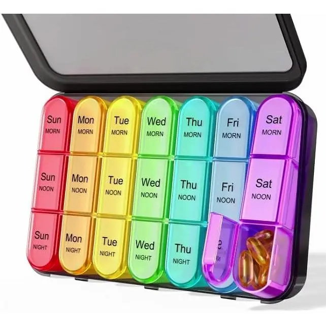 Pill Organizer 3 Times Day with Double Protection, Moisture-Proof Weekly 3X Day Pill Case, Daily Pill Box 7 Day for Travel to Hold Vitamis,Fish Oils, Supplements,DHC,Medication