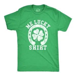 Mens Me Lucky Shirt T Shirt Funny Leprechaun Saint Patricks Day St Patty Tee Mens Funny T Shirts Cool Vintage Fashion T-Shirt Gift Classic Menswear Saint Patrick's Day Apparel for Men Novelty Tees for Guys Green